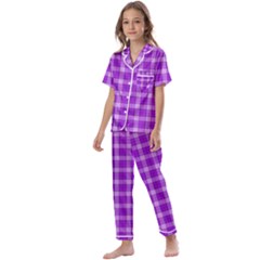 Purple Plaid Tartan 3 Kids  Satin Short Sleeve Pajamas Set by dressshop