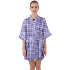 Purple Plaid Tartan 2 Half Sleeve Satin Kimono  by dressshop