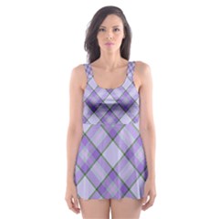 Purple Plaid Tartan 2 Diagonal Skater Dress Swimsuit by dressshop