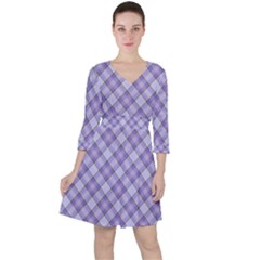 Purple Plaid Tartan 2 Diagonal Quarter Sleeve Ruffle Waist Dress by dressshop