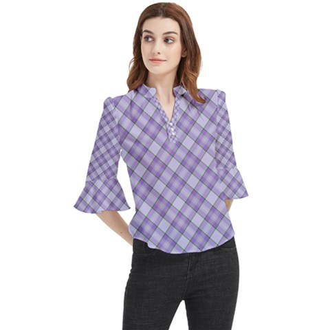 Purple Plaid Tartan 2 Diagonal Loose Horn Sleeve Chiffon Blouse by dressshop