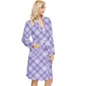 Purple Plaid Tartan 2 Diagonal Long Sleeve Velvet Robe View3