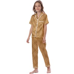 Autumn Fall Plaid Tartan 1 Diagonal Kids  Satin Short Sleeve Pajamas Set by dressshop