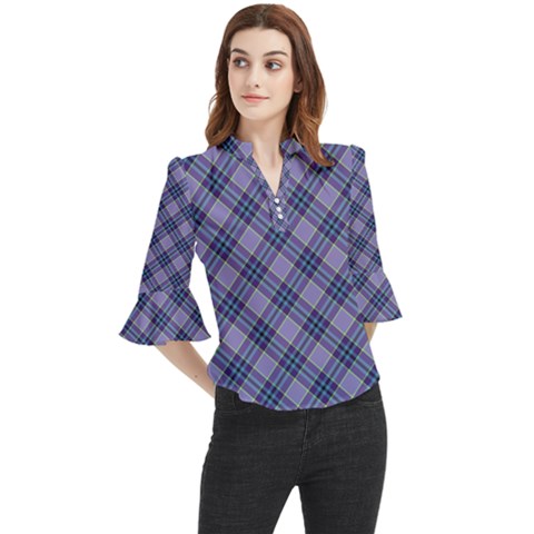 Purple Plaid Tartan 1 Diagonal Loose Horn Sleeve Chiffon Blouse by dressshop