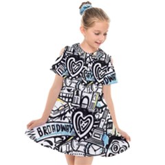 Doodle New York City Nyc Kids  Short Sleeve Shirt Dress by Salmanaz77