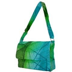 Texture Green Leaf Abstraction 3d Full Print Messenger Bag (l)