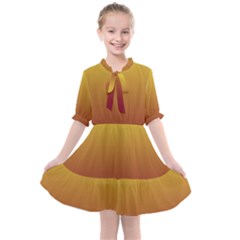 Electric Yellow To Burgundy Red Linear Gradient Kids  All Frills Chiffon Dress by GradientsOmbre