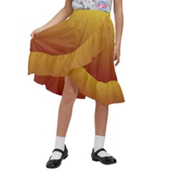 Electric Yellow To Burgundy Red Linear Gradient Kids  Ruffle Flared Wrap Midi Skirt by GradientsOmbre