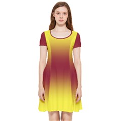 Electric Yellow To Burgundy Red Bilinear Gradient Inside Out Cap Sleeve Dress by GradientsOmbre