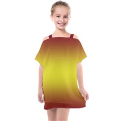 Burgundy Red To Electric Yellow Bilinear Gradient Kids  One Piece Chiffon Dress by GradientsOmbre