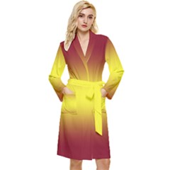 Burgundy Red To Electric Yellow Bilinear Gradient Long Sleeve Velvet Robe by GradientsOmbre