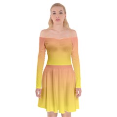 Coral Pink To Electric Yellow Linear Gradient Off Shoulder Skater Dress by GradientsOmbre