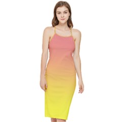 Coral Pink To Electric Yellow Linear Gradient Bodycon Cross Back Summer Dress by GradientsOmbre