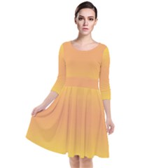 Electric Yellow To Coral Pink Bilinear Gradient Quarter Sleeve Waist Band Dress by GradientsOmbre