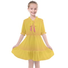 Coral Pink To Electric Yellow Bilinear Gradient Kids  All Frills Chiffon Dress by GradientsOmbre