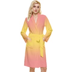 Coral Pink To Electric Yellow Bilinear Gradient Long Sleeve Velvet Robe by GradientsOmbre