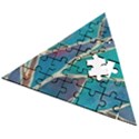 Aqua Batik, Abstract, Colorful Wooden Puzzle Triangle View2