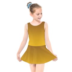 Chocolate Brown To Amber Orange Linear Gradient Kids  Skater Dress Swimsuit by GradientsOmbre