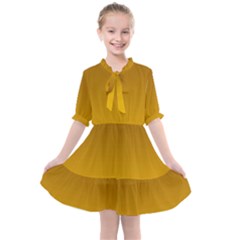 Chocolate Brown To Amber Orange Linear Gradient Kids  All Frills Chiffon Dress by GradientsOmbre