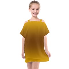 Amber Orange To Chocolate Brown Bilinear Gradient Kids  One Piece Chiffon Dress by GradientsOmbre