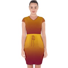 Amber Orange To Burgundy Red Linear Gradient Capsleeve Drawstring Dress  by GradientsOmbre