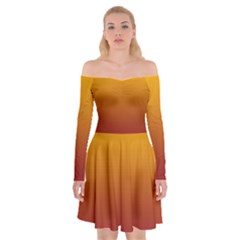 Amber Orange To Burgundy Red Linear Gradient Off Shoulder Skater Dress by GradientsOmbre