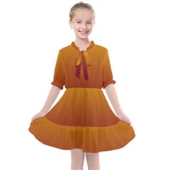 Amber Orange To Burgundy Red Linear Gradient Kids  All Frills Chiffon Dress by GradientsOmbre