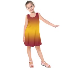 Burgundy Red To Amber Orange Bilinear Gradient Kids  Sleeveless Dress by GradientsOmbre