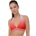 Pink Lace To Scarlet Red Linear Gradient Halter Plunge Bikini Top View1