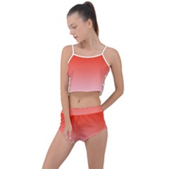 Scarlet Red To Pink Lace Linear Gradient Summer Cropped Co-ord Set by GradientsOmbre