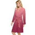 Coral Pink To Burgundy Red Linear Gradient Long Sleeve Velvet Robe View2