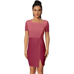 Coral Pink To Burgundy Red Linear Gradient Fitted Knot Split End Bodycon Dress by GradientsOmbre