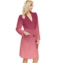 Burgundy Red To Coral Pink Linear Gradient Long Sleeve Velvet Robe View3