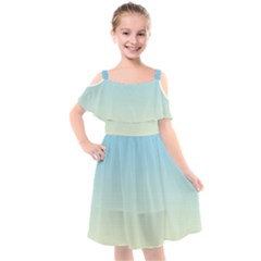 Baby Blue To Cream Yellow Linear Gradient Kids  Cut Out Shoulders Chiffon Dress by GradientsOmbre