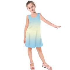 Baby Blue To Cream Yellow Bilinear Gradient Kids  Sleeveless Dress by GradientsOmbre