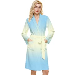 Baby Blue To Cream Yellow Bilinear Gradient Long Sleeve Velvet Robe by GradientsOmbre