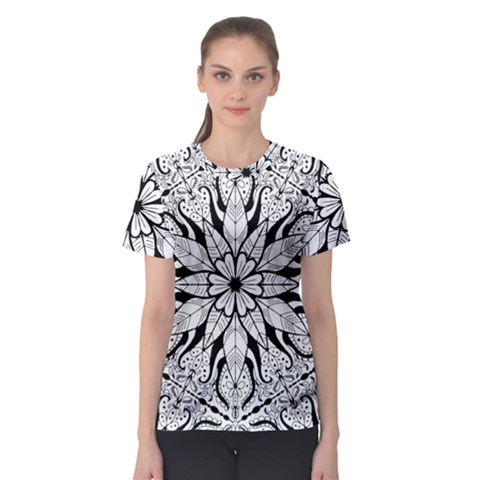 Seamless Tiling Pattern Hand Drawn Black White Women s Sport Mesh T-shirt by Grandong