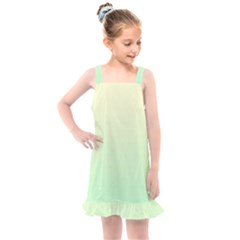 Cream Yellow To Mint Green Linear Gradient Kids  Overall Dress by GradientsOmbre