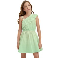 Cream Yellow To Mint Green Linear Gradient Kids  One Shoulder Party Dress by GradientsOmbre