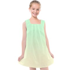 Mint Green To Cream Yellow Linear Gradient Kids  Cross Back Dress by GradientsOmbre