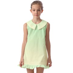 Mint Green To Cream Yellow Linear Gradient Kids  Pilgrim Collar Ruffle Hem Dress by GradientsOmbre