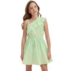 Mint Green To Cream Yellow Linear Gradient Kids  One Shoulder Party Dress by GradientsOmbre