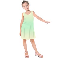 Cream Yellow To Mint Green Bilinear Gradient Kids  Sleeveless Dress by GradientsOmbre