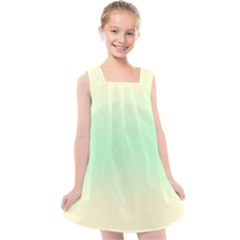 Cream Yellow To Mint Green Bilinear Gradient Kids  Cross Back Dress by GradientsOmbre