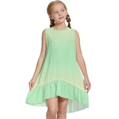 Cream Yellow To Mint Green Bilinear Gradient Kids  Frill Swing Dress by GradientsOmbre