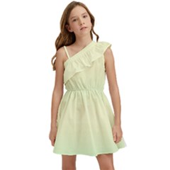 Mint Green To Cream Yellow Bilinear Gradient Kids  One Shoulder Party Dress by GradientsOmbre