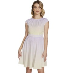 Pale Violet To Cream Yellow Linear Gradient Cap Sleeve High Waist Dress by GradientsOmbre