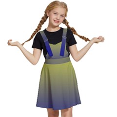 Electric Yellow To Navy Blue Linear Gradient Kids  Apron Dress by GradientsOmbre