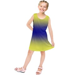 Electric Yellow To Navy Blue Bilinear Gradient Kids  Tunic Dress by GradientsOmbre