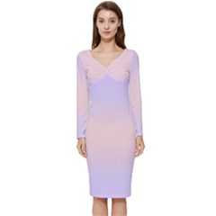 Pale Violet To Pale Pink Bilinear Gradient Long Sleeve V-neck Bodycon Dress  by GradientsOmbre